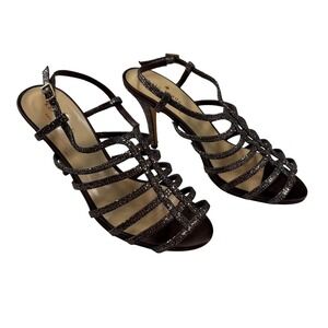 Kate Spade Glitter Cage Heels Bronze/Black Strappy Sandals‎ Italy Women's Size 7
